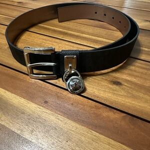 Michael Kors Black Belt with Silver Buckle and Lock Charm